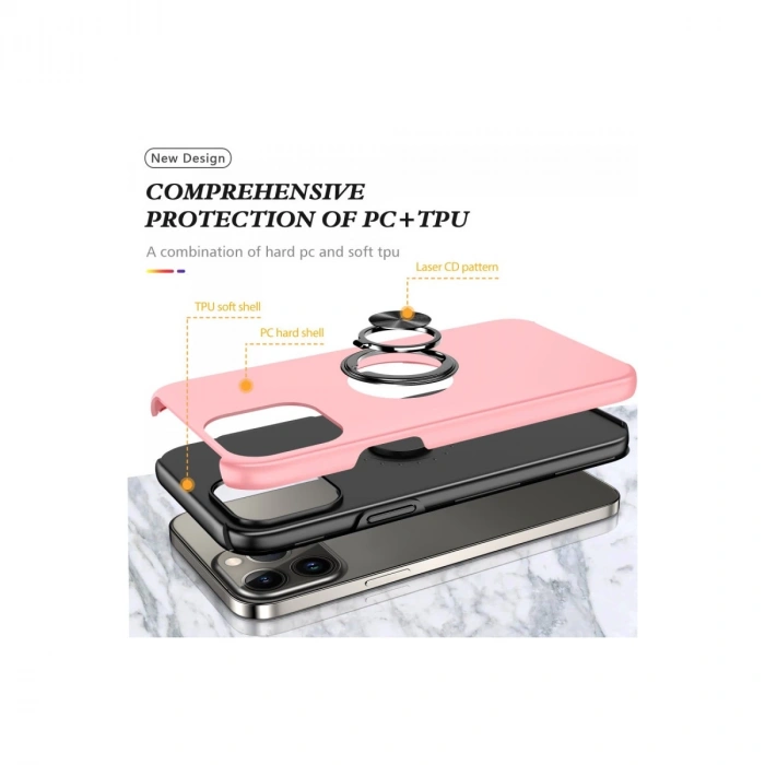 İphone 13 Pro Kılıf Elit Yüzüklü Kapak - Pembe