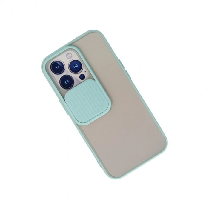 İphone 13 Pro Kılıf Palm Buzlu Kamera Sürgülü Silikon - Turkuaz