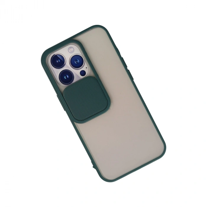 İphone 13 Pro Kılıf Palm Buzlu Kamera Sürgülü Silikon - Yeşil