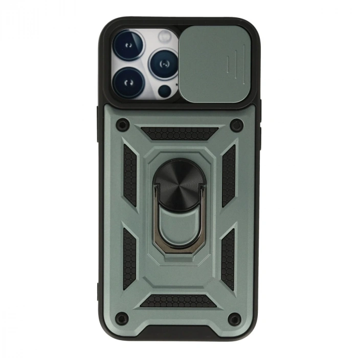 İphone 13 Pro Kılıf Pars Lens Yüzüklü Silikon - Yeşil