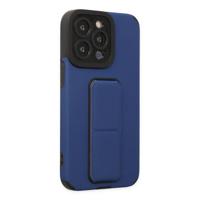 İphone 13 Pro Max Kılıf Mega Standlı Silikon - Mavi