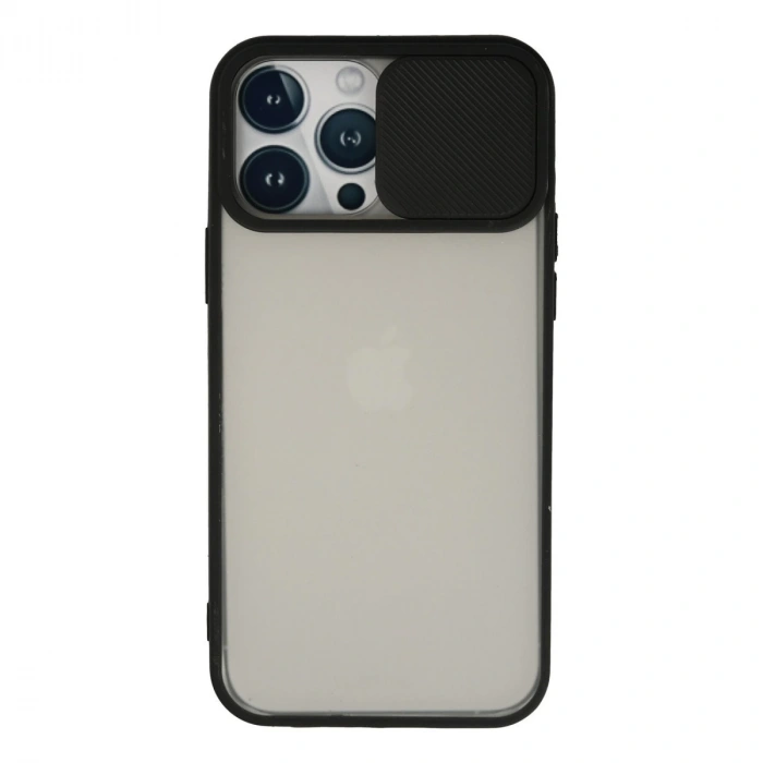 İphone 13 Pro Max Kılıf Palm Buzlu Kamera Sürgülü Silikon - Siyah