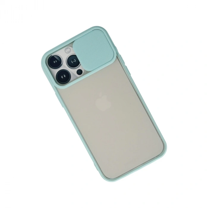 İphone 13 Pro Max Kılıf Palm Buzlu Kamera Sürgülü Silikon - Turkuaz