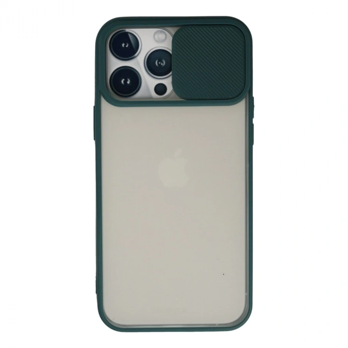 İphone 13 Pro Max Kılıf Palm Buzlu Kamera Sürgülü Silikon - Yeşil