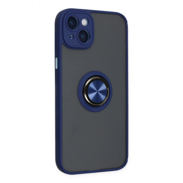 İphone 14 Kılıf Montreal Yüzüklü Silikon Kapak - Lacivert