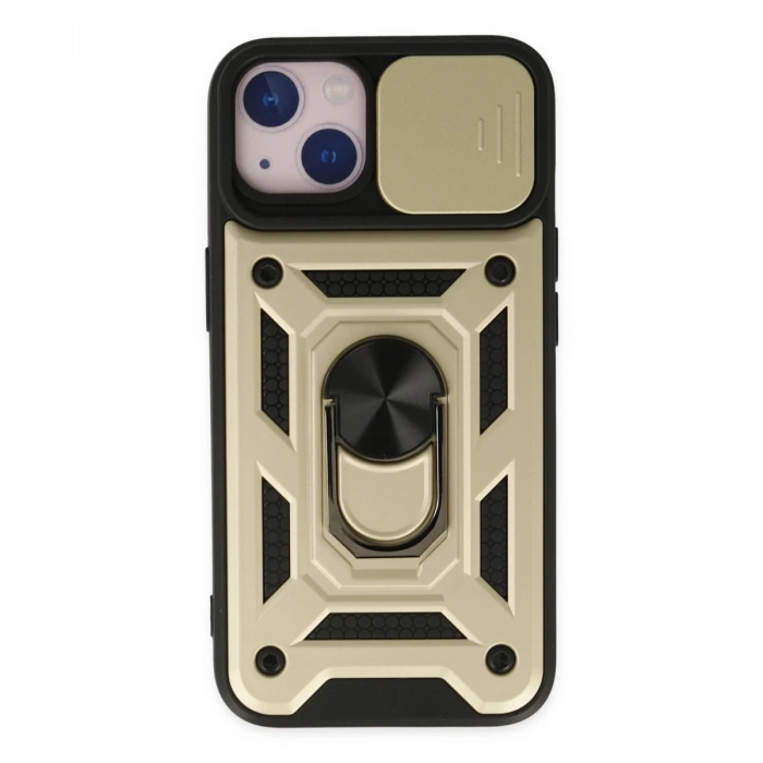 İphone 14 Kılıf Pars Lens Yüzüklü Silikon - Gold