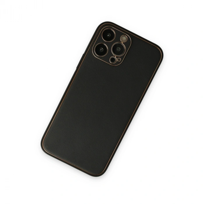 İphone 14 Pro Kılıf Coco Deri Silikon Kapak - Siyah