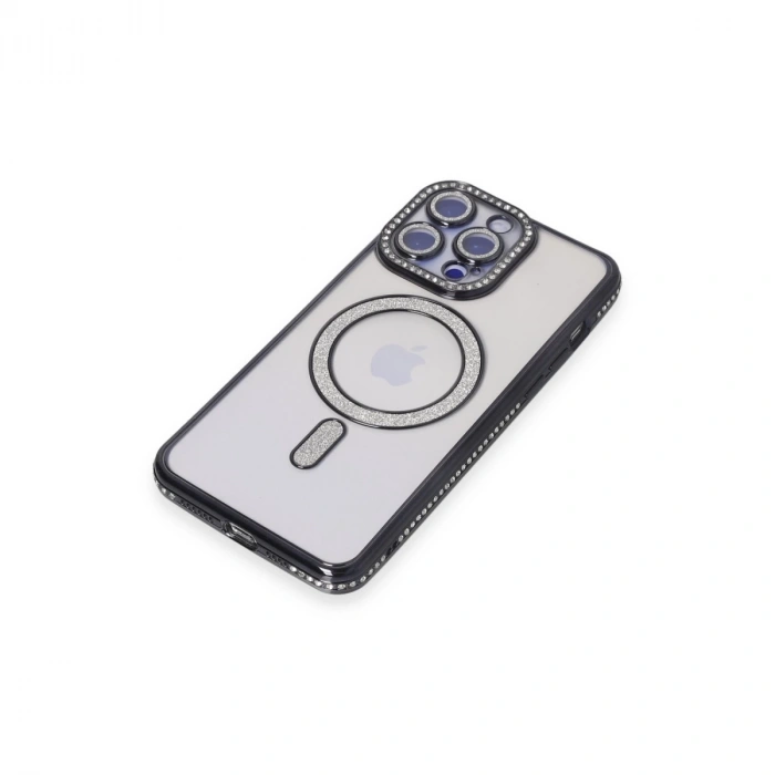 İphone 14 Pro Kılıf Joke Simli Magneticsafe Kılıf - Siyah