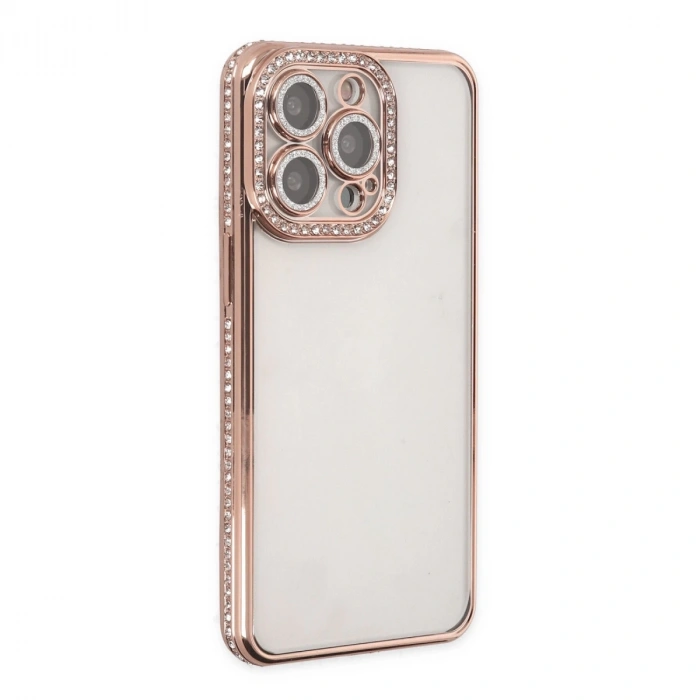 İphone 14 Pro Kılıf Joke Taşlı Silikon - Pembe