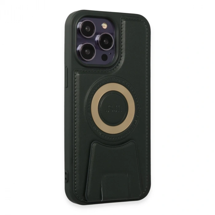 İphone 14 Pro Kılıf Merkür Magneticsafe Standlı Kapak - Koyu Yeşil