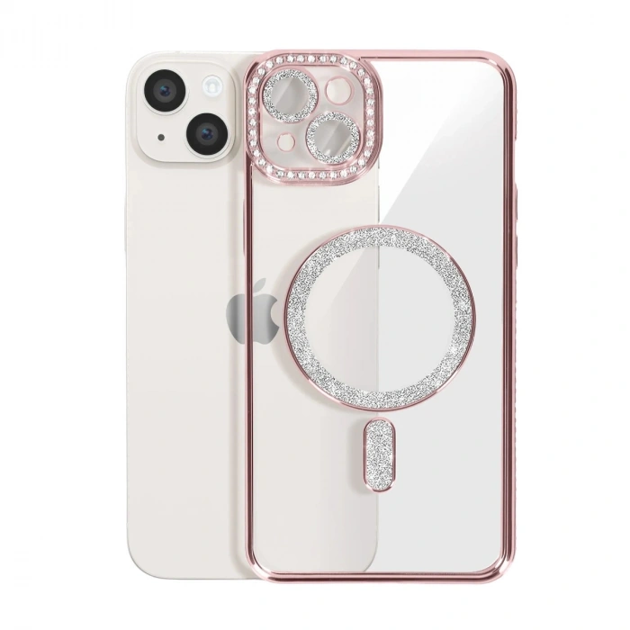 İphone 15 Kılıf Joke Simli Magneticsafe Kılıf - Pembe