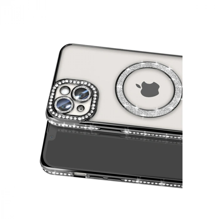 İphone 15 Kılıf Joke Simli Magneticsafe Kılıf - Siyah