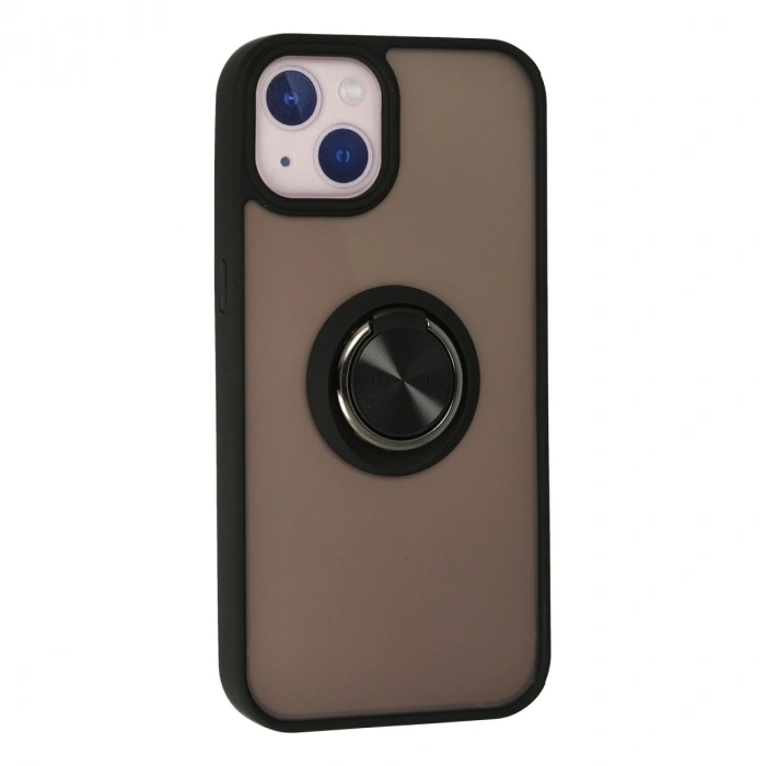 İphone 15 Kılıf Montreal Yüzüklü Silikon Kapak - Siyah