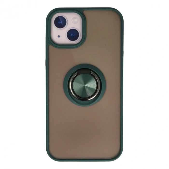 İphone 15 Kılıf Montreal Yüzüklü Silikon Kapak - Yeşil