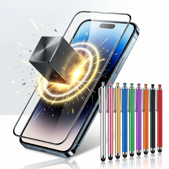 iPhone 15 Plus 6D Kırılmaz Cam + Stylus Kalem Seti (599)