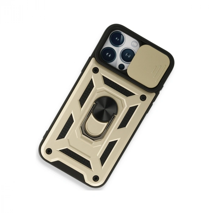 İphone 15 Pro Kılıf Pars Lens Yüzüklü Silikon - Gold