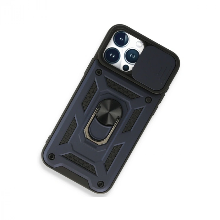 İphone 15 Pro Kılıf Pars Lens Yüzüklü Silikon - Lacivert