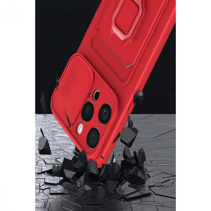 İphone 15 Pro Kılıf Zuma Kartvizitli Yüzüklü Silikon - Lacivert