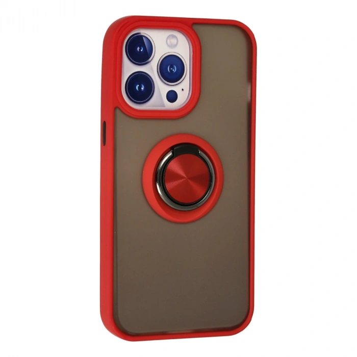 İphone 15 Pro Max Kılıf Montreal Yüzüklü Silikon Kapak - Kırmızı