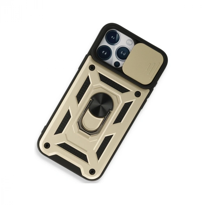 İphone 15 Pro Max Kılıf Pars Lens Yüzüklü Silikon - Gold