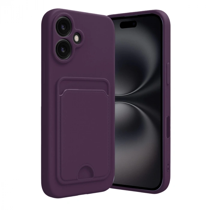 İphone 16 Kılıf Kelvin Kartvizitli Silikon - Derin Mor
