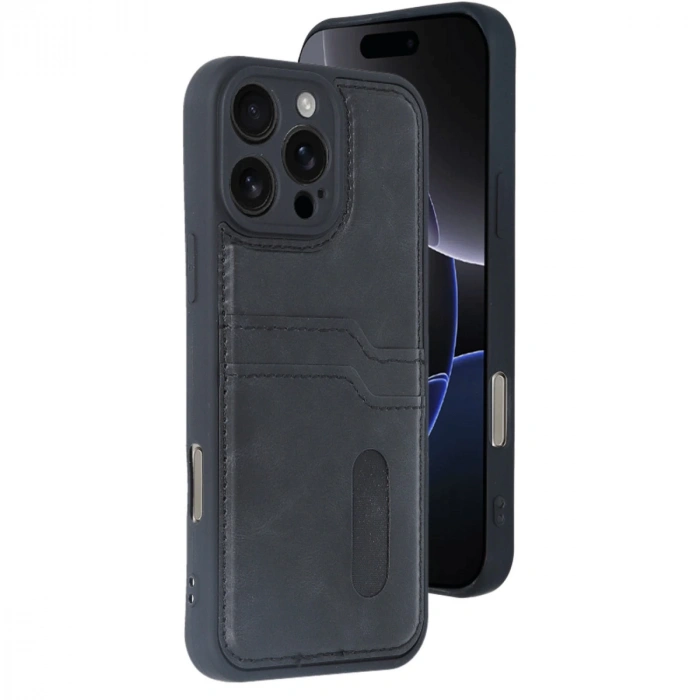 İphone 16 Pro Max Kılıf Sara Kartvizitli Deri Kılıf - Siyah