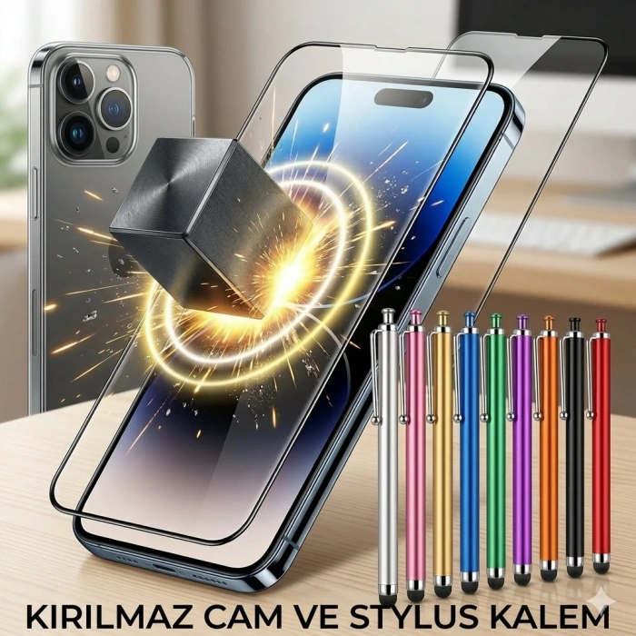 iPhone 17 Pro Max Hayalet Ekran Koruyucu + Stylus Kalem Seti (599)
