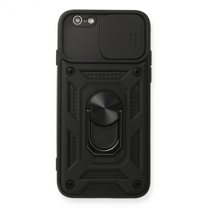 İphone 6 Kılıf Pars Lens Yüzüklü Silikon - Siyah