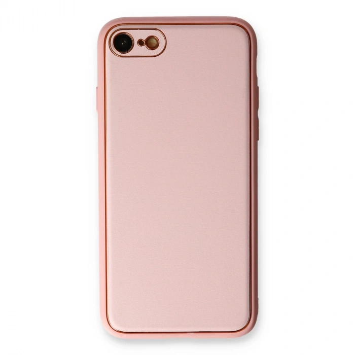 İphone 7 Kılıf Coco Deri Silikon Kapak - Pudra