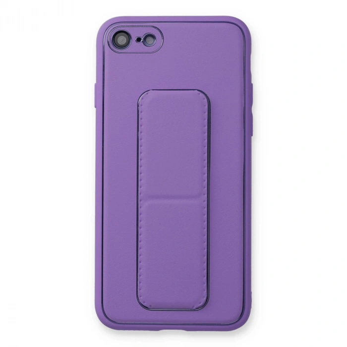İphone 7 Kılıf Coco Deri Standlı Kapak - Koyu Lila