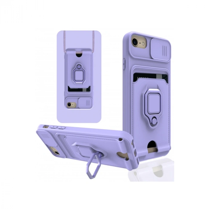 İphone 7 Kılıf Zuma Kartvizitli Yüzüklü Silikon - Lila