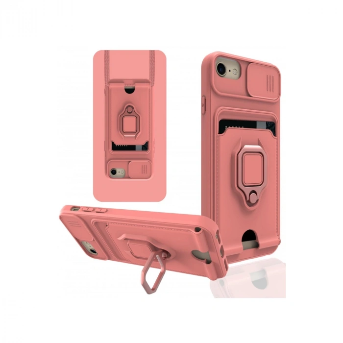 İphone 7 Kılıf Zuma Kartvizitli Yüzüklü Silikon - Pembe