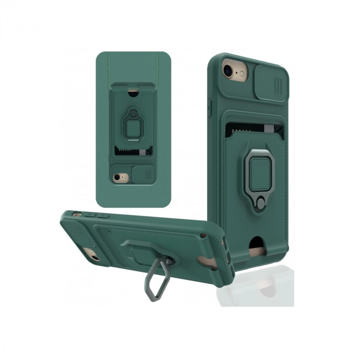 İphone 7 Kılıf Zuma Kartvizitli Yüzüklü Silikon - Yeşil