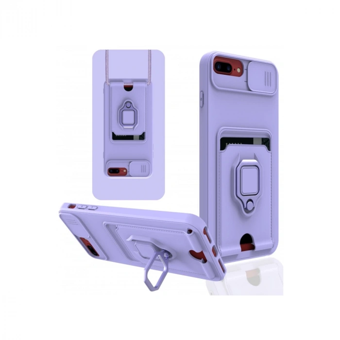 İphone 7 Plus Kılıf Zuma Kartvizitli Yüzüklü Silikon - Lila