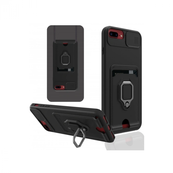 İphone 7 Plus Kılıf Zuma Kartvizitli Yüzüklü Silikon - Siyah