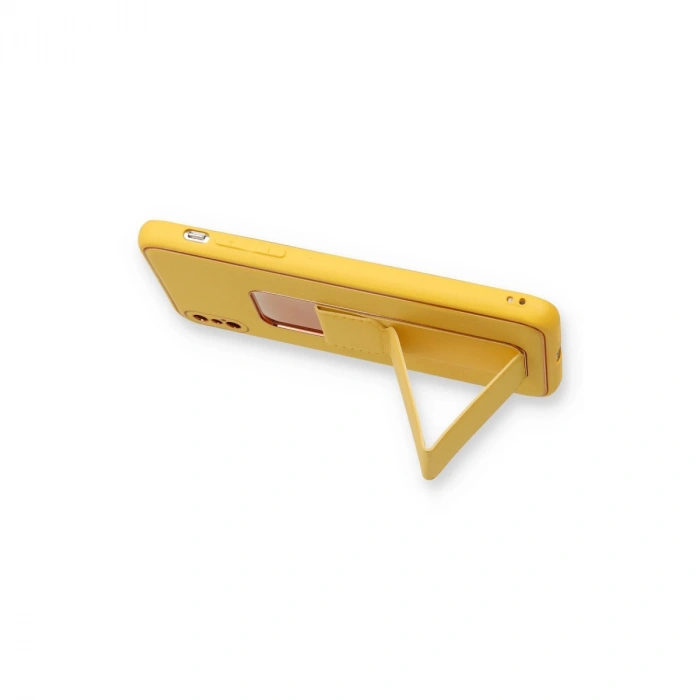 İphone Xs Max Kılıf Coco Deri Standlı Kapak - Sarı