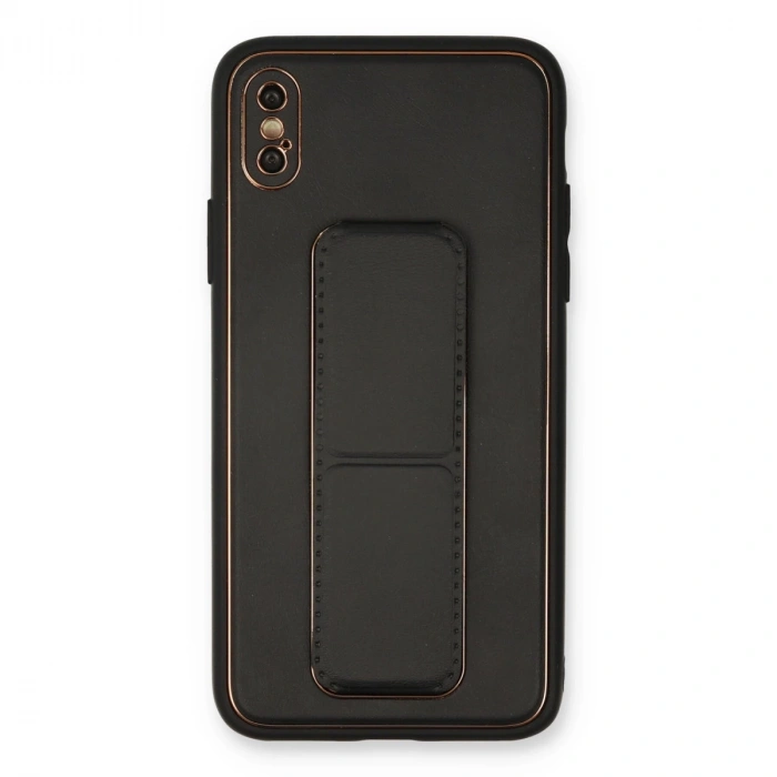 İphone Xs Max Kılıf Coco Deri Standlı Kapak - Siyah