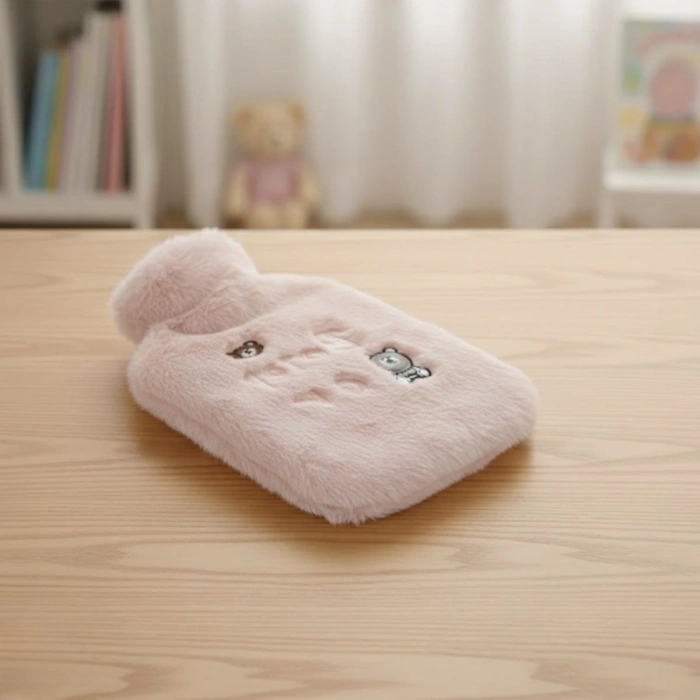 Işıklı Ayıcıklı Figürlü Pembe Peluş Sıcak Su Torbası 1 Lt – Yumuşak Kılıf, Uzun Süre Sıcak Tutan Termal Su Torbası