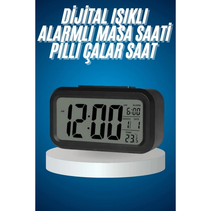 Işıklı Dereceli Masa Ofis Saati Alarmlı Termometre Takvim Çalar Saat