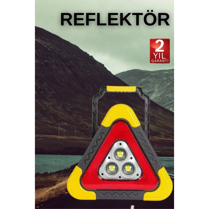 Işıklı Üçgen Reflektör Led Projektör Acil Durum Feneri Flaşör 500 Lümen