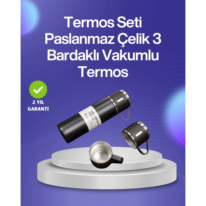 Isıyı Uzun Süre Koruyan 500 Ml Termos Seti | Çelik Gövde, 2 Bardaklı, Hediye Kutulu