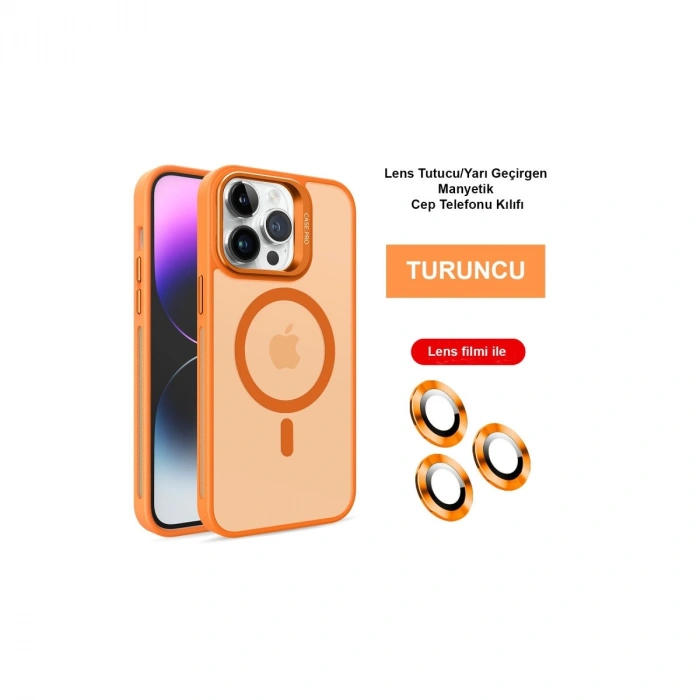 Joko Apple İphone 14 Pro Kılıf Flet Lens Magsafe Kapak - Turuncu