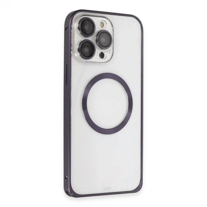 Joko Apple İphone 14 Pro Kılıf Metal Bumper Magneticsafe Kapak - Derin Mor