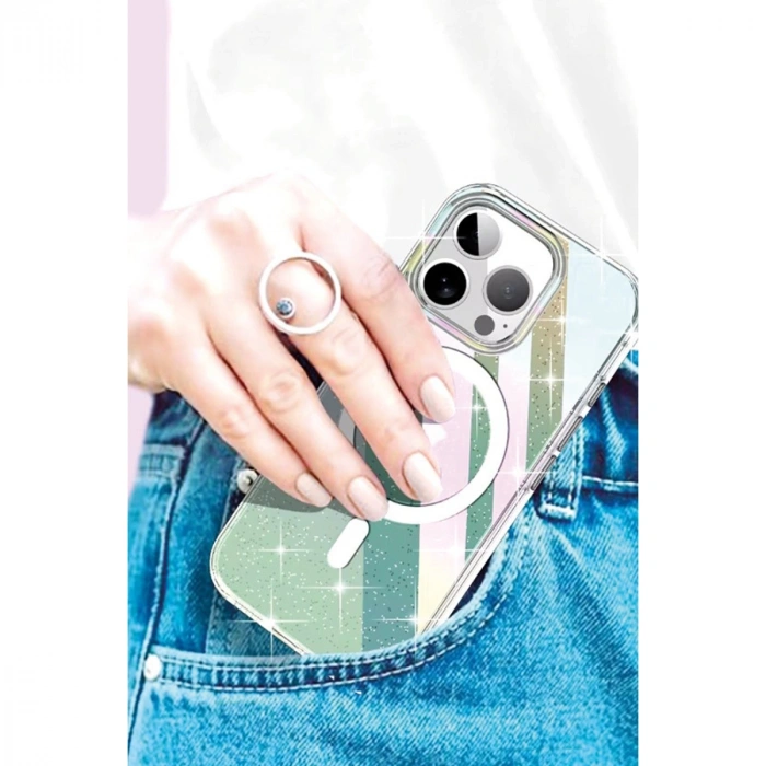 Joko Apple İphone 14 Pro Max Rasasi Simli Magsafe Kapak - Şeffaf