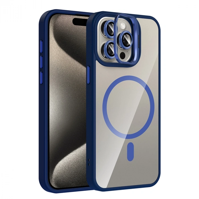 Joko Apple İphone 14 Pro Max Remim Lensli Magsafe Standlı Kapak - Lacivert