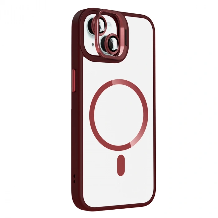 Joko Apple İphone 14 Remim Lensli Magsafe Standlı Kapak - Bordo