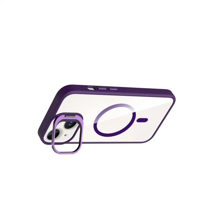 Joko Apple İphone 14 Remim Lensli Magsafe Standlı Kapak - Derin Mor