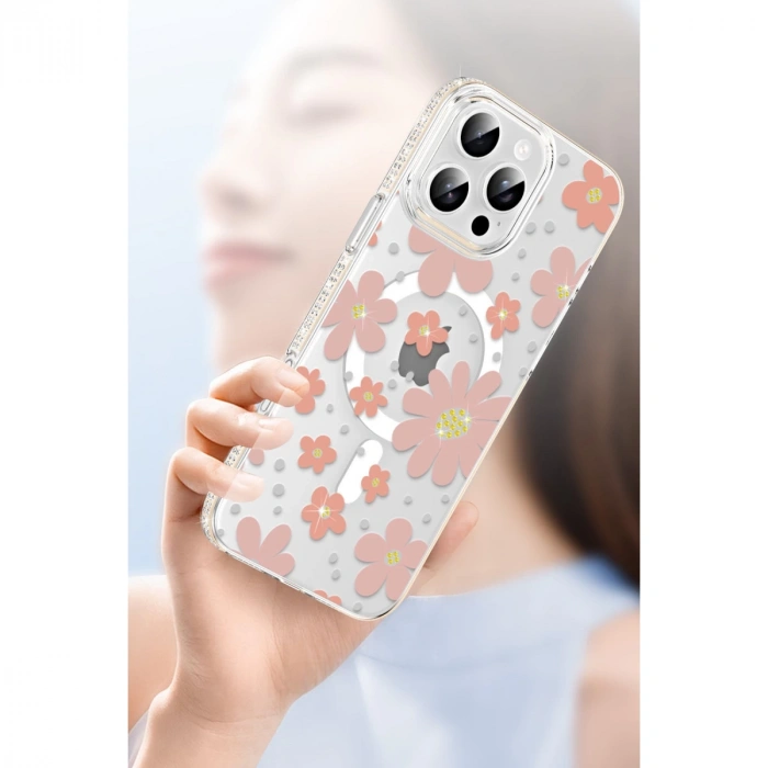 Joko Apple İphone 15 Floral Magsafe Kapak - Pembe