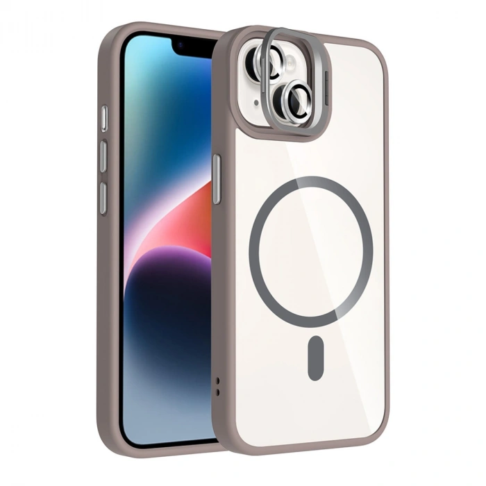 Joko Apple İphone 15 Plus Remim Lensli Magsafe Standlı Kapak - Titan Gri