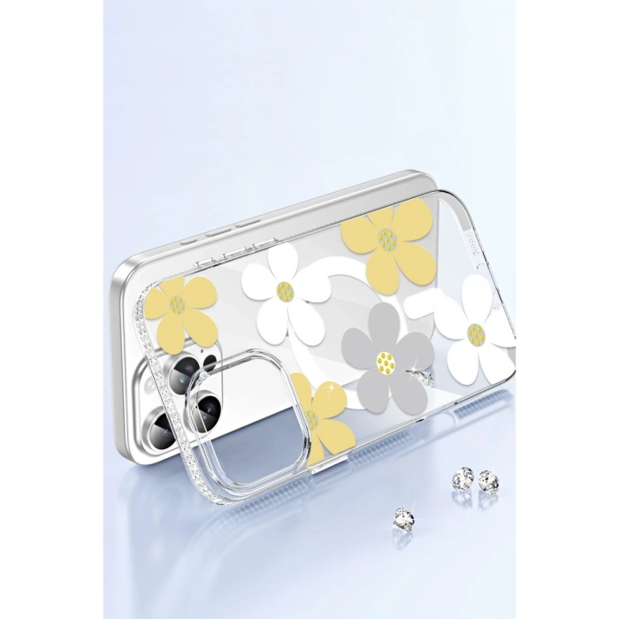 Joko Apple İphone 15 Pro Max Floral Magsafe Kapak - Beyaz